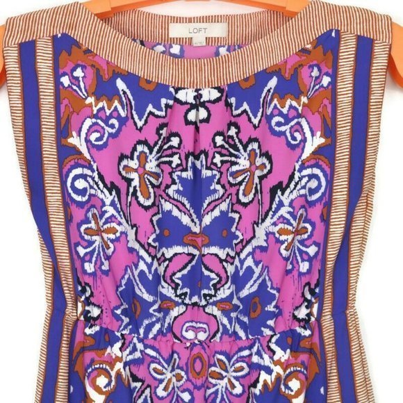 Ann Taylor Loft Boat Neck Scarf Dress Floral Pink Purple Sleeveless XS - Picture 5 of 12